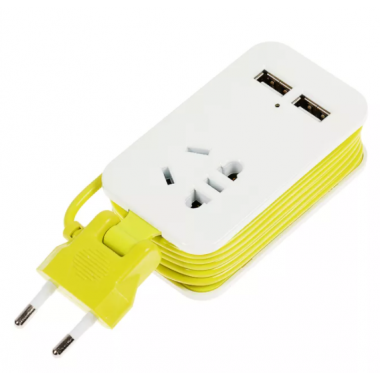 Удлинитель бело-салатовый 1.5м. 1 гнездо 2USB Uniel S-CT1-1,5U WHITE/GREEN LM UL-00003429